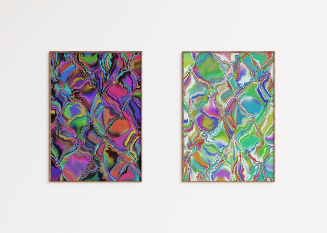 Trippy Wall Decor, Psychedelic Art Bundle, Colorful Poster Set of Two