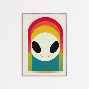 Vintage Alien Print | retro sci-fi art |  psychedelic wall art | 70s wall decor | colorful prints  | instant digital download