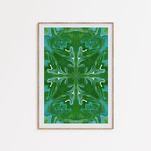 Green Trippy Art, decoración psicodélica, arte azul verde abstracto, cartel de arte de los años 70, impresión de Rorschach, arte simétrico, descarga digital instantánea