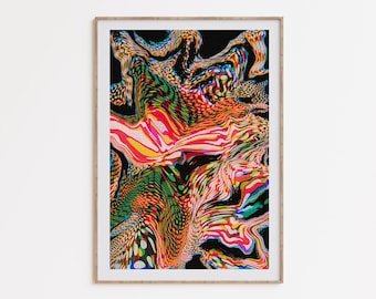 Psychedelische digitale download, trippy muurkunst, kleurrijke poster, abstracte regenboogkunst, jaren '70 wanddecor, stoner artwork, afdrukbare kunst