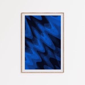 Arte azul de los años 70, cartel retro de la marina, cartel trippy, psicodélico de los años 70, tonos de azul, abstracto vintage azul, descarga imprimible, arte azul retro