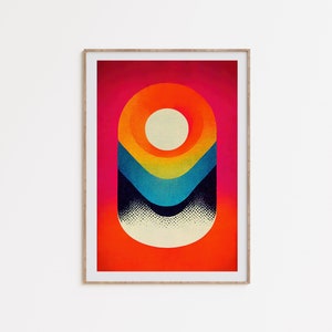 Colorido arte Bauhaus, descarga imprimible, cartel minimalista geométrico, impresión vibrante, cartel gráfico atrevido, decoración de pared de los años 70, arte de mediados de siglo