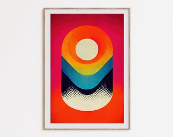 Colorful Bauhaus Art, printable download, geometric minimalist poster, vibrant print, bold graphic poster, 70s wall decor, mid-century art
