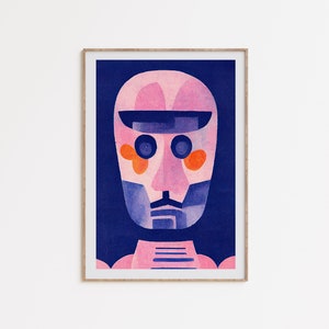 Grumpy Robot Art, carteles imprimibles y retro de ciencia ficción, grabados vintage de ciencia ficción, obras de arte azules y rosas, decoración ecléctica de paredes, arte de pared de los años 70