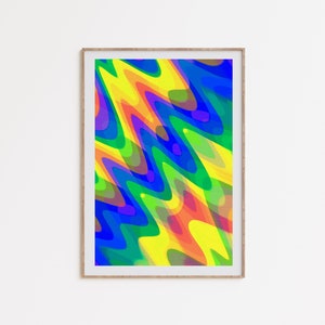 Arte retro de los años 70, cartel de color primario, cartel trippy colorido, psicodélico de los años 70, arte abstracto colorido, resumen vintage, descarga imprimible