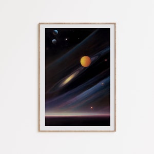 Celestial Space Art, galaxy artwork, retro sci-fi art, science fiction art, retrofuturism, space painting, digital download, printable art