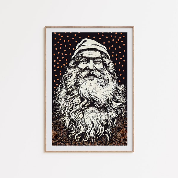 Vintage Santa Art Printable , Christmas poster, retro Santa Clause print, old-fashioned Christmas decoration, holiday instant download