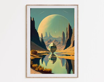 Balloon UFO Art, retro sci-fi art, retrofuturism print, vintage space art, fantasy celestial art, digital download, printable art