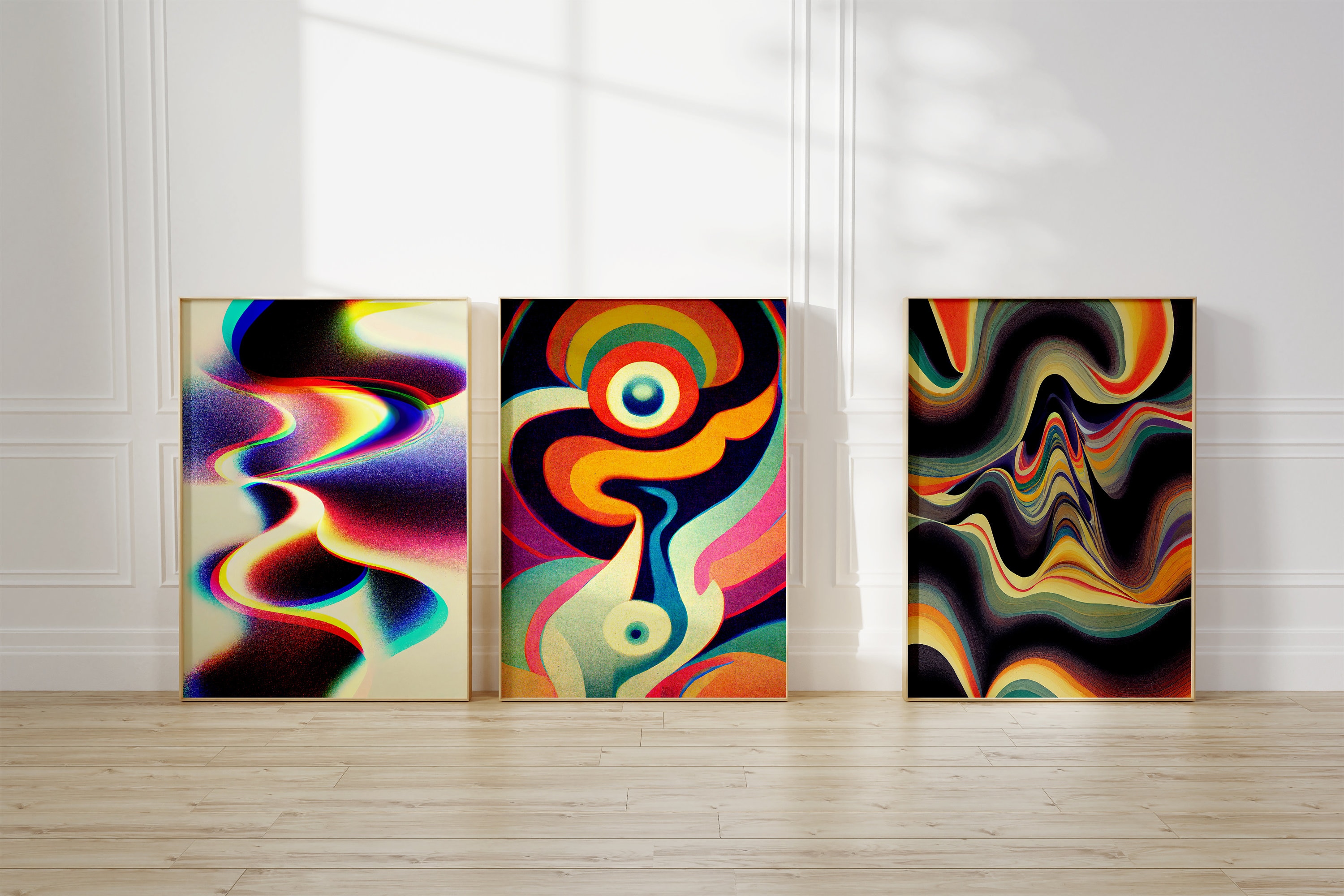 Trippy Room Decor, Psychedelic Art Set, 70s Gallery Wall, Dorm