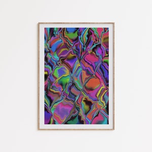 Descarga de arte de neón, cartel psicodélico, arte de pared trippy, decoración de pared de los años 70, arte abstracto ondulado colorido, impresión de fumeta de neón, descarga digital
