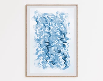Blue Abstract Watercolor, wavy navy art, vibrant shades of indigo blue, blue gradient art, cerulean blue poster, printable digital download