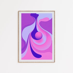 Neon Pink & Lila Kunst, feminin psychedelische Kunst, 70er Jahre trippy Poster, retro grooviger Druck, 2000er Jahre ästhetisches Dekor, Y2k Kunst, sofortiger download