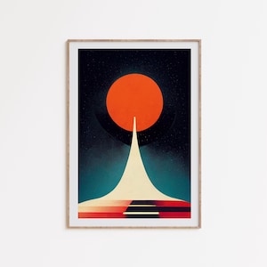 Orange Abstract Space Art Print, vintage sci-fi poster, retro science fiction, celestial poster, retro futurism prints, surrealist fine art