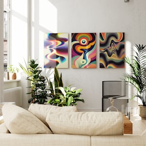 Trippy Room Decor, conjunto de arte psicodélico, pared de galería de los años 70, póster de dormitorio, paquete de arte retro, tríptico fumeta, descarga digital imprimible