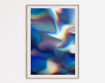 Psychodeliczna sztuka do druku, niebieski plakat psychodeliczny, sztuka lat 70. do pobrania, niebieska sztuka ścienna, wydruk chromatyczny, kolorowa sztuka abstrakcyjna, do pobrania do druku
