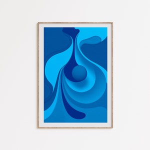 Arte de pared retro de los años 70, arte psicodélico azul, cartel trippy, arte retro groovy, cartel hippie, descarga digital, arte imprimible