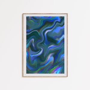 Descarga digital psicodélica azul, arte trippy de los años 70, cartel retro groovy, decoración estética de la década de 2000, arte Y2k, arte de descarga digital instantánea