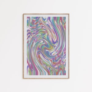 Descarga de arte psicodélico colorido, arte psicodélico retro de los años 70, decoración de pared hippie, cartel trippy, arte de dormitorio femenino, arte imprimible digital