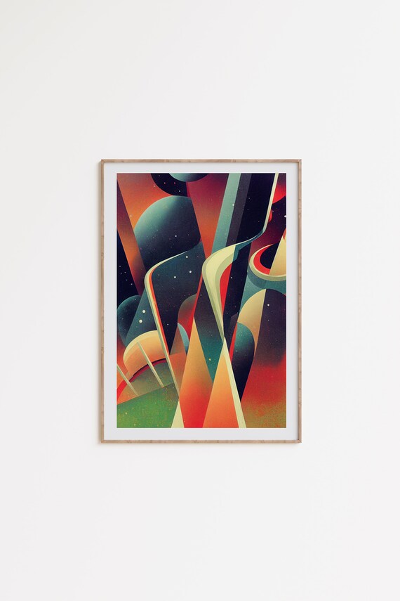 Art Deco Space Art, abstract space art, psychedelic wall decor, surreal space poster. printable art, surrealism, colorful modern art