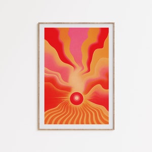 Red Pink Trippy Art, cartel boho retro, coloridos estampados psicodélicos, decoración de pared de los años 70, arte rosa groovy, estética Y2k, descarga digital