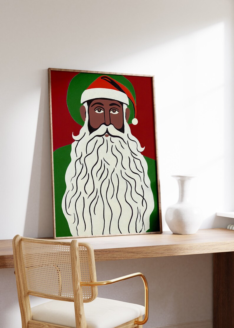 Black Santa Art Printable Download, Christmas Poster, African Santa