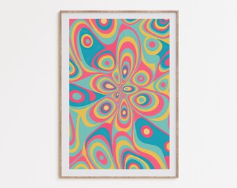 90s Psychedelic Art, 2000s aesthetic, Y2K wall art, pink hippie poster, feminine trippy art, 70s wall decor, digital download, printable art