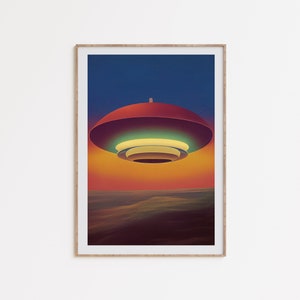 Arte OVNI de futurismo retro, impresión espacial retro, cartel OVNI vintage, arte de ciencia ficción de los años 70, obras de arte espacial de la vieja escuela, cartel surrealista, descarga digital