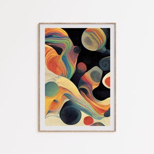 Chromatische kosmos, abstracte regenboogkunst, psychedelisch wanddecor, surrealistische ruimtekunst, absurdistische poster, retro sci-fi-kunst, digitale download