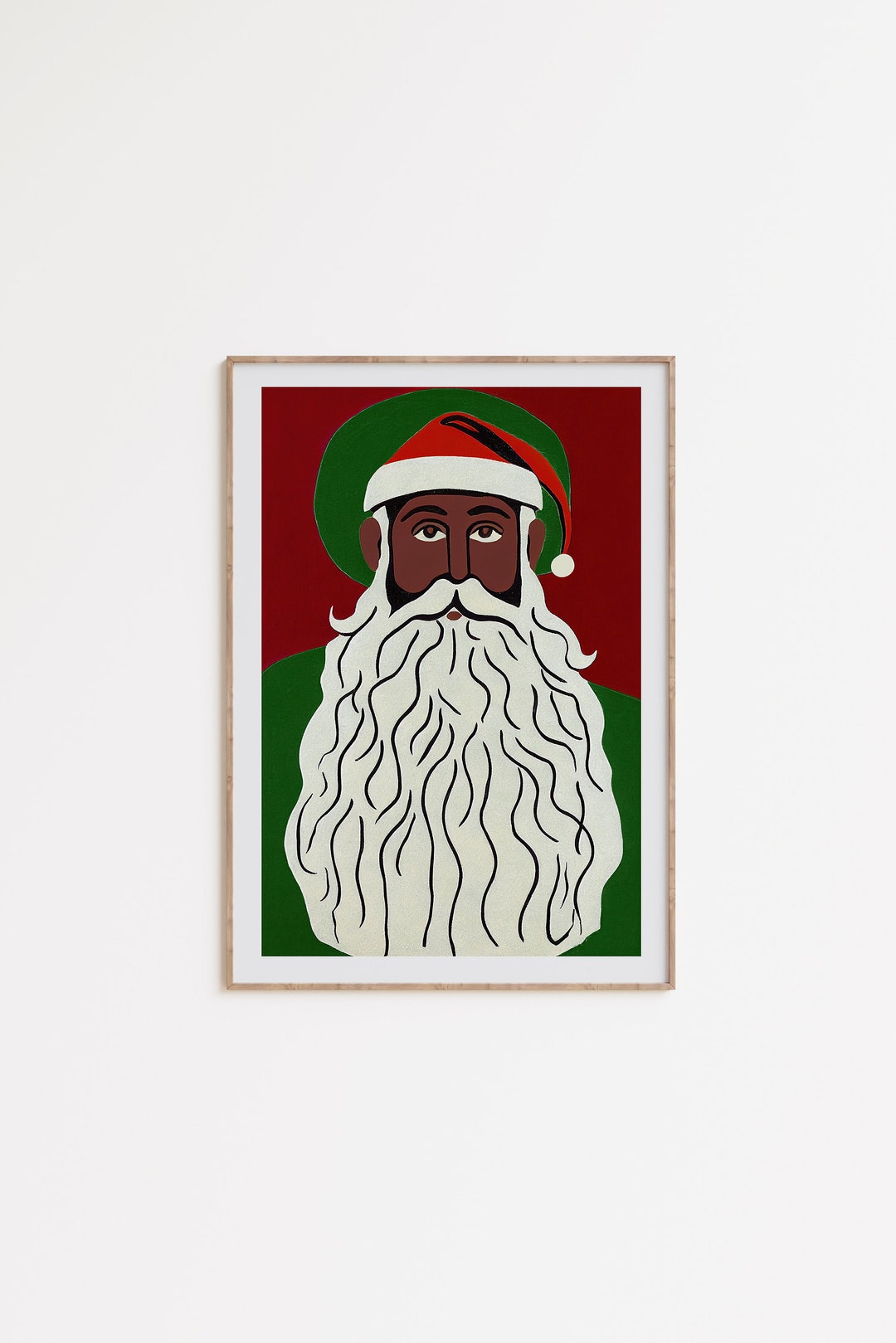 Black Santa Art Printable Download, Christmas Poster, African Santa