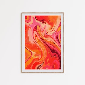 Arte psicodélico naranja, cartel trippy rosa, descarga de arte de los años 70, arte de pared naranja, impresión cromática, arte abstracto colorido, descarga imprimible