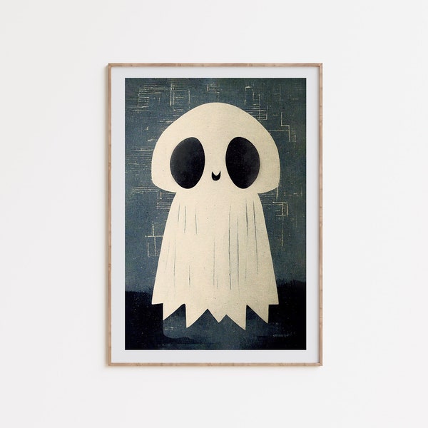 Cute Vintage Halloween Ghost | large printable art | retro halloween poster | mid-century decor |  halloween wall art | spooky season