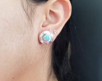 Sterling Silver Turquoise Concho Earrings: Southwestern Style, Handmade in USA