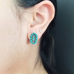 Turquoise Post Oval Earrings/Petit point Sterling Silver Post Earrings / Cluster Earrings/ Blue Earrings.