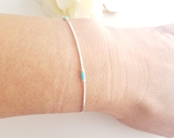 Sterling Silver Turquoise Heishi Bracelet: Liquid Silver, Handmade in USA