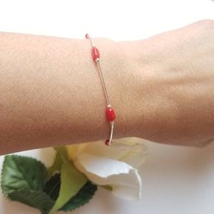 Liquid Sterling Silver Bracelet: Red Coral Bead, Handmade USA