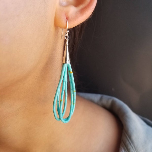 Turquoise Heishi Earrings/ Dangle Earrings/ Long Southwestern Handmade Earrings/ Handmade in USA