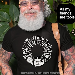 Tool Mandala 2-Sided Basic Crewneck t-shirt with back imprint for jewelers, metalsmiths, metal arts teachers, artists and shop nerds