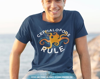 Cephalopods Rule Crewneck T-shirt gift for oceanographers, divers, and people who love octopuses, cephalopods, sea life, and the ocean