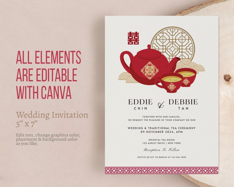Chinese Tea Ceremony Invitation Card Asian Double Happiness Etsy