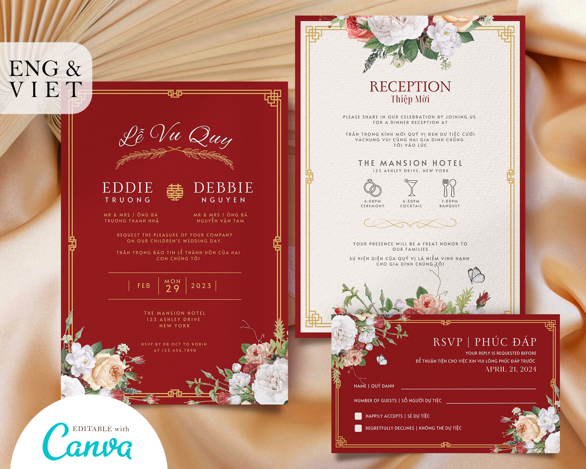Vietnamese Wedding Invitation Card Template, Le Vu Quy Thiep Cuoi
