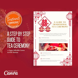 Einfache Anleitung zur Tradition chinesische Teezeremonie, asiatische vietnamesische Teezeremonie Schritt für Schritt Anleitung, DIY bearbeitbar zum Ausdrucken mit Canva