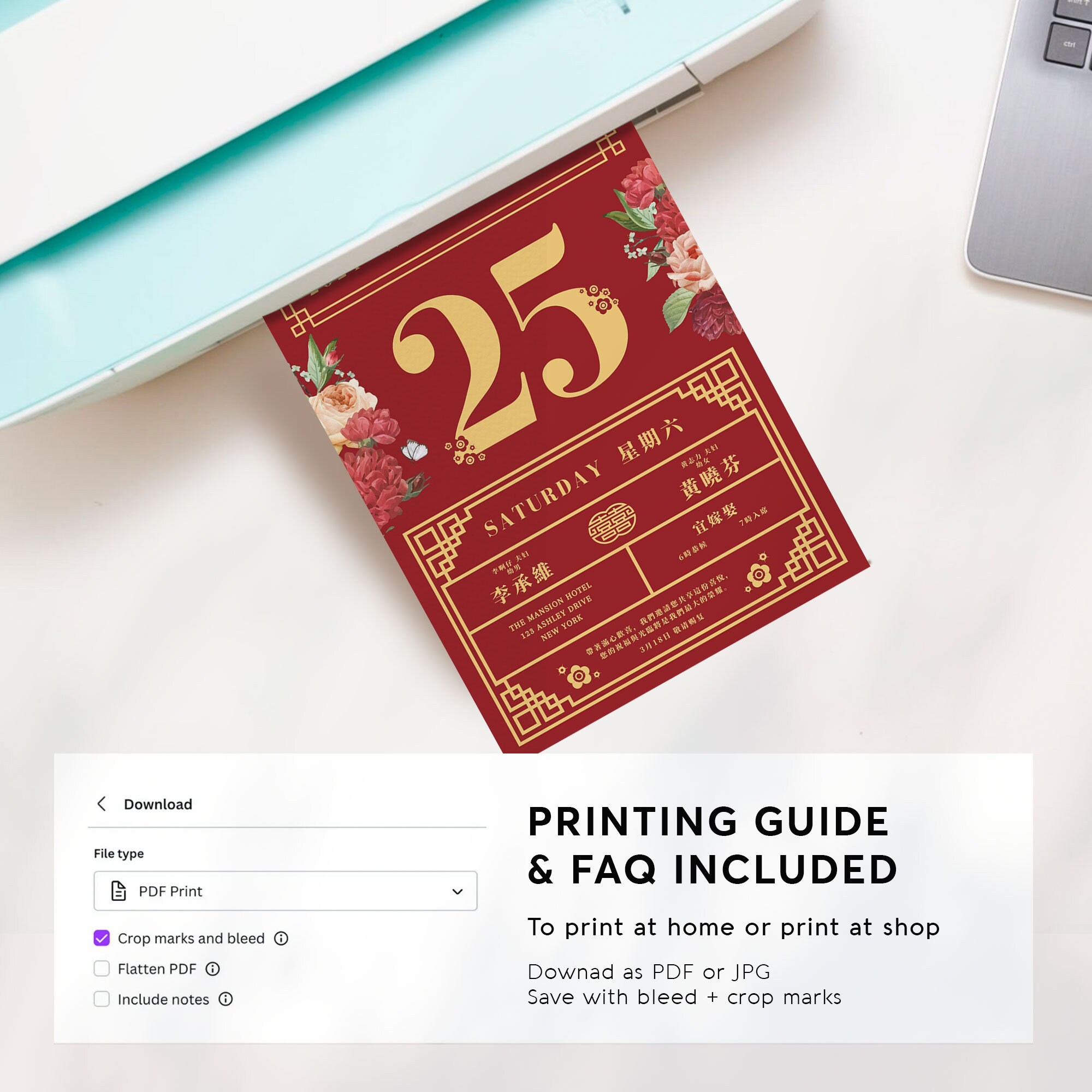 Chinese Calendar Wedding Invitation Card Template Asian - Etsy