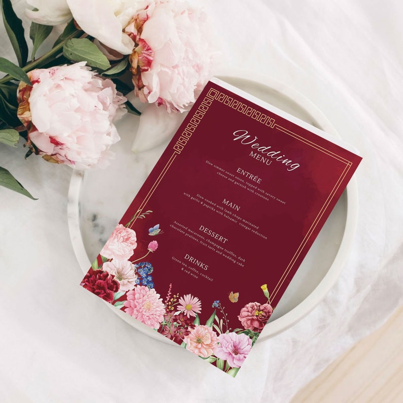 Chinese Wedding Invitation Card Template Bundle, Asian Wedding Card Double Happiness DIY Printable 结婚请柬 Oriental Burgundy Red Floral