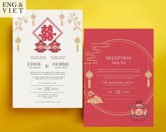 Vietnamese Tea Ceremony Wedding Invitation: Double Happiness (Digital Download)