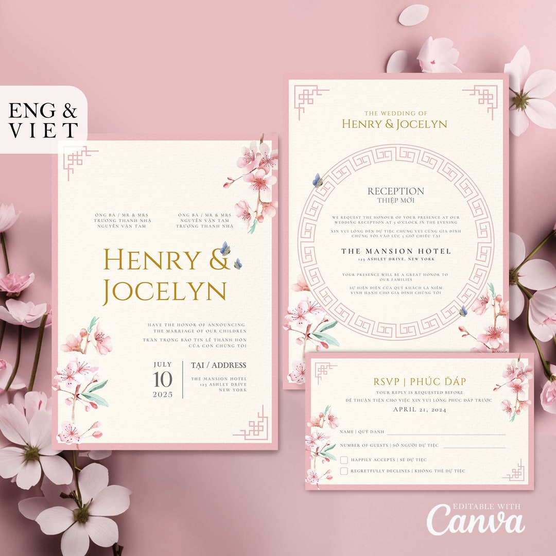 Vietnamese English Wedding Invitations Vietnamese Wedding Invitation Card Template, English Vietnamese