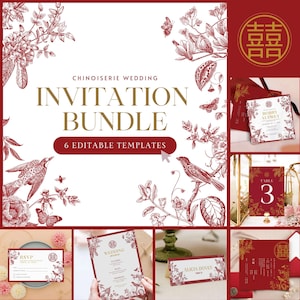 Chinoiserie Hochzeitseinladung, asiatische chinesische Hochzeitskarte DIY druckbare Doppeltes Glück ♥ ♥ ♥♥♥♥♥♥♥