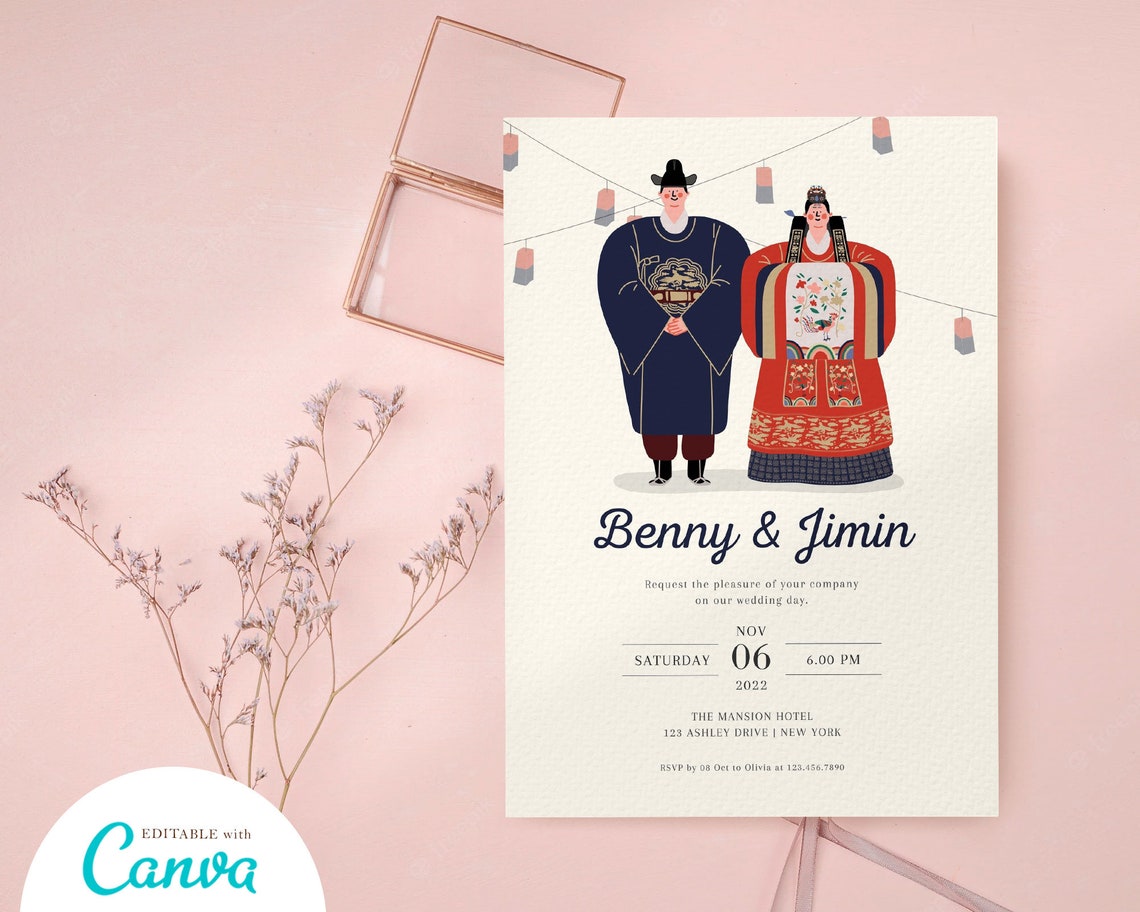 Korean Traditional Wedding Invitation Card Template American Etsy