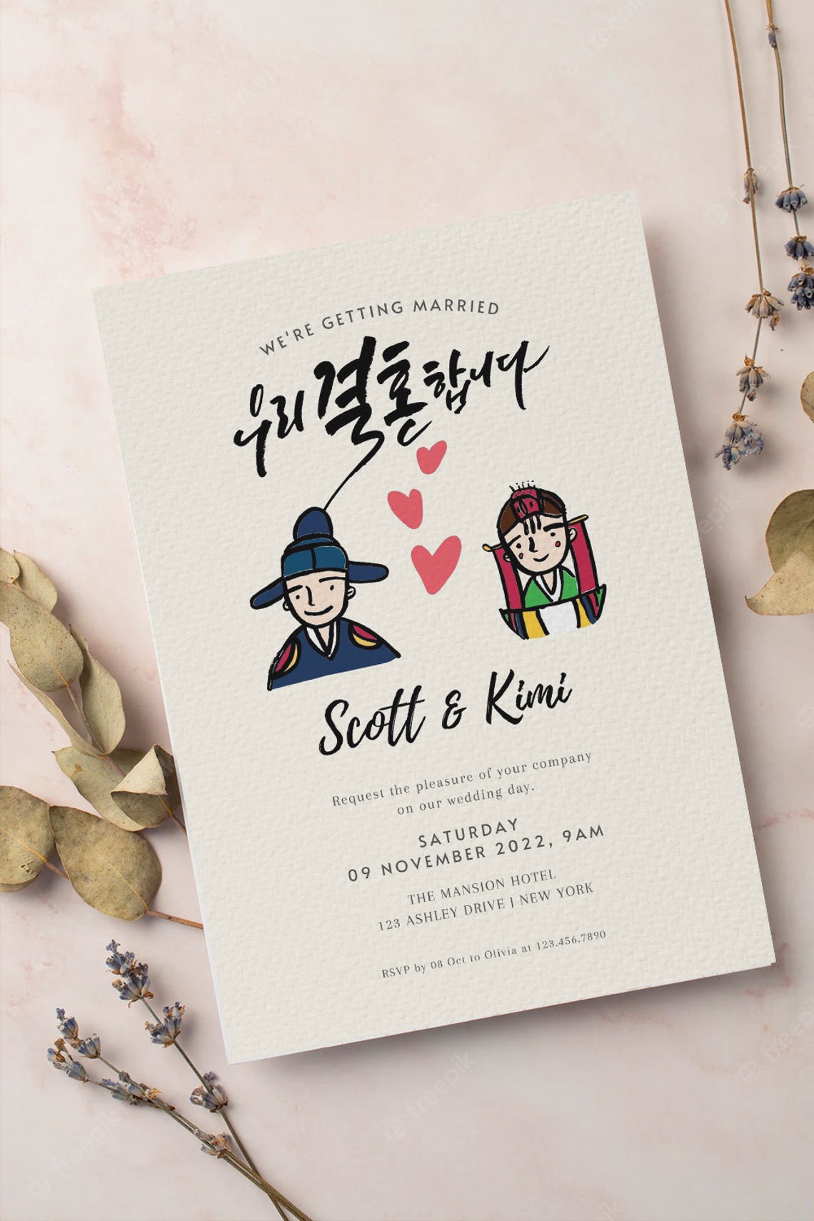 Korean Traditional Wedding Invitation Card Template American Etsy