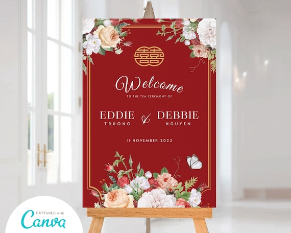 Asian Theme Wedding Welcome Sign Printable Editable Template - Etsy