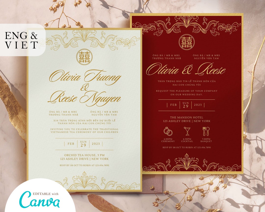 Vietnamese Wedding Invitation Card Template Tea Ceremony Card - Etsy